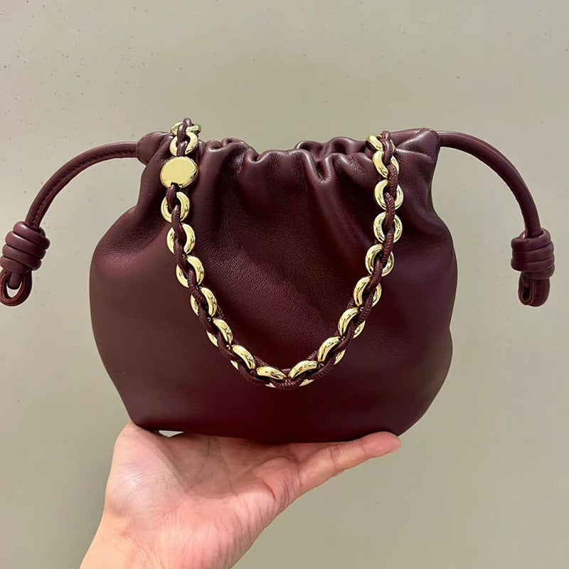 Cowhide Lucky Bag Drawstring Cloud Bag Shoulder Messenger Bag