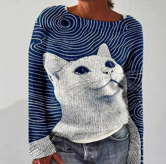 In Stock 3D-printed Womens Crew-neck Soft-touch Sweater