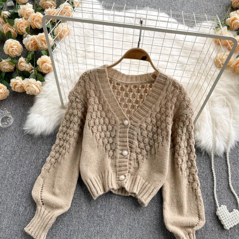 Knitted Cardigan  Sweater Coat Women's V-neck Design Sense