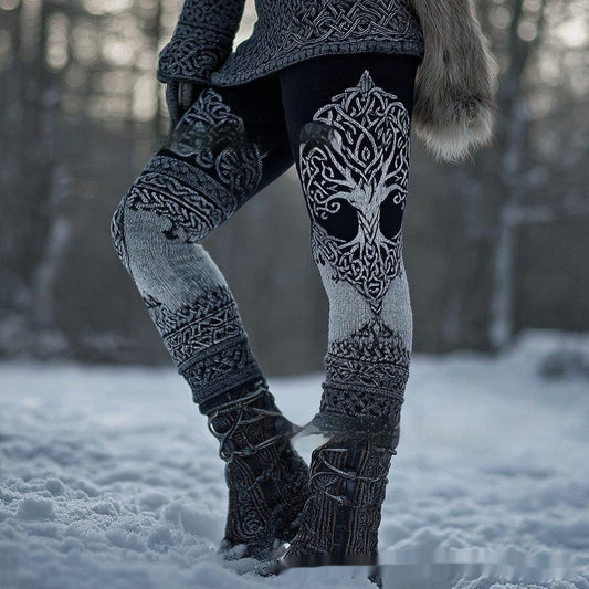 Womens Retro Casual Sports Leggings With 3D Digital Print
