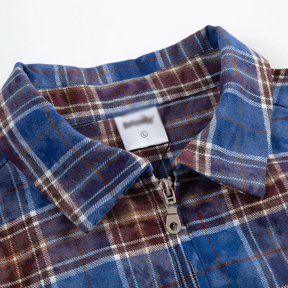Distressed Plaid Shirt Men's Coat