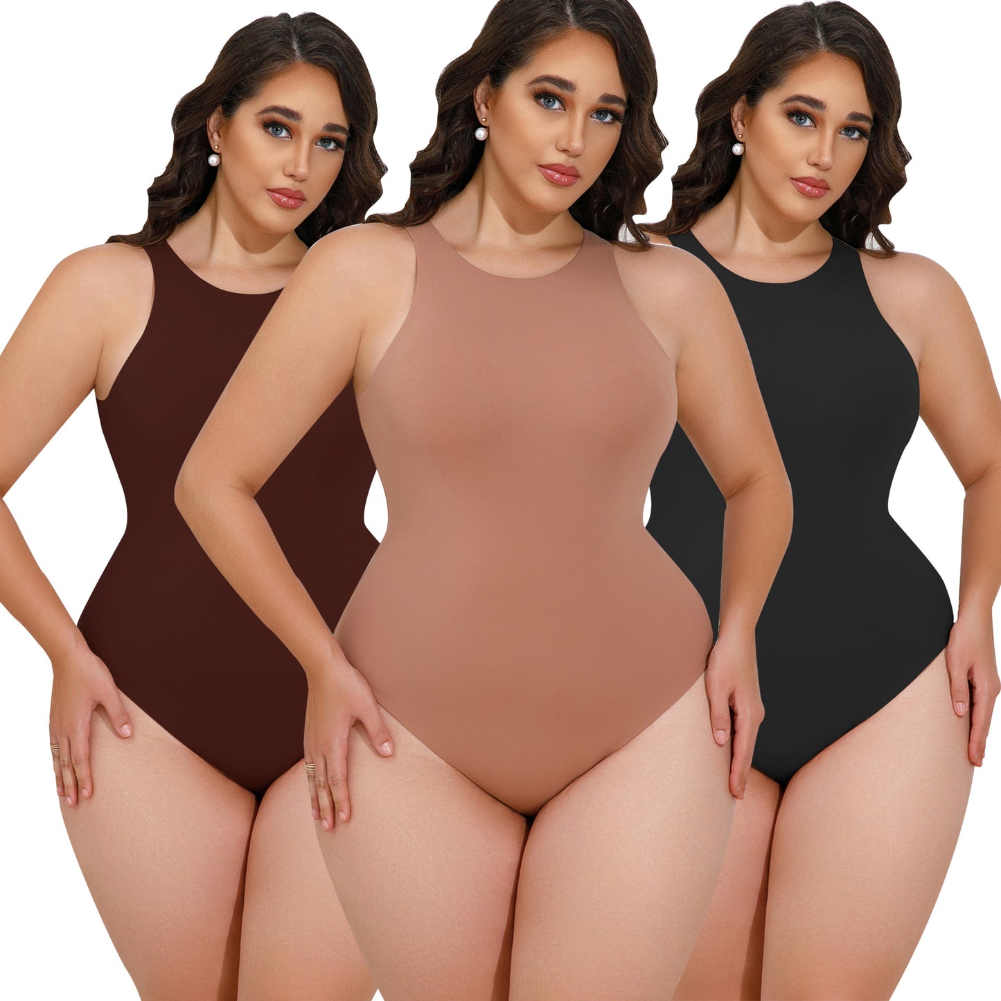 Sleeveless T-shaped Tight Soft Round Neck Jumpsuit Nude Feel Tights