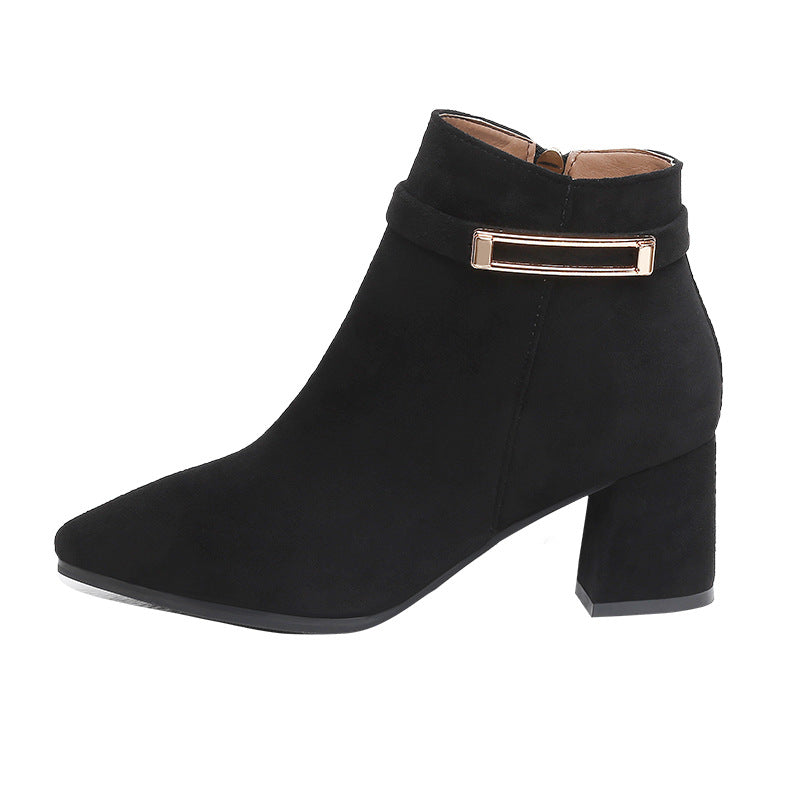 Pointy Toe Coarse High Heel New Martin Boots Side Zipper Female