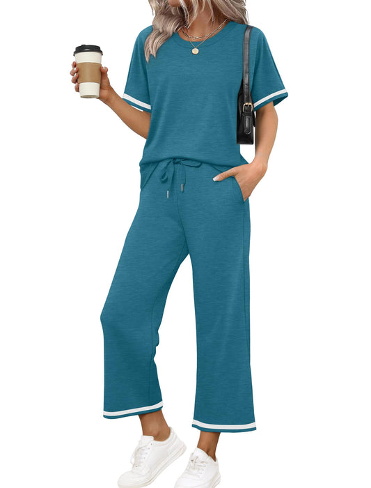 Elegant  Casual  Comfortable Pants And Short-Sleeve Top Two-Piece Set For Women