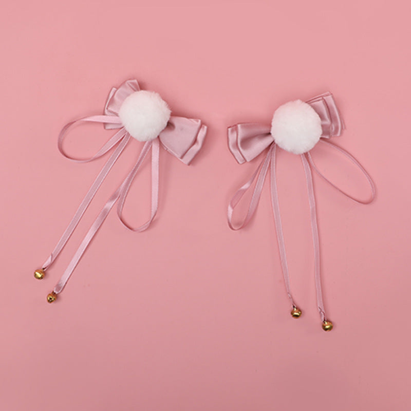 White Ball Bowknot Headdress Bell Cute
