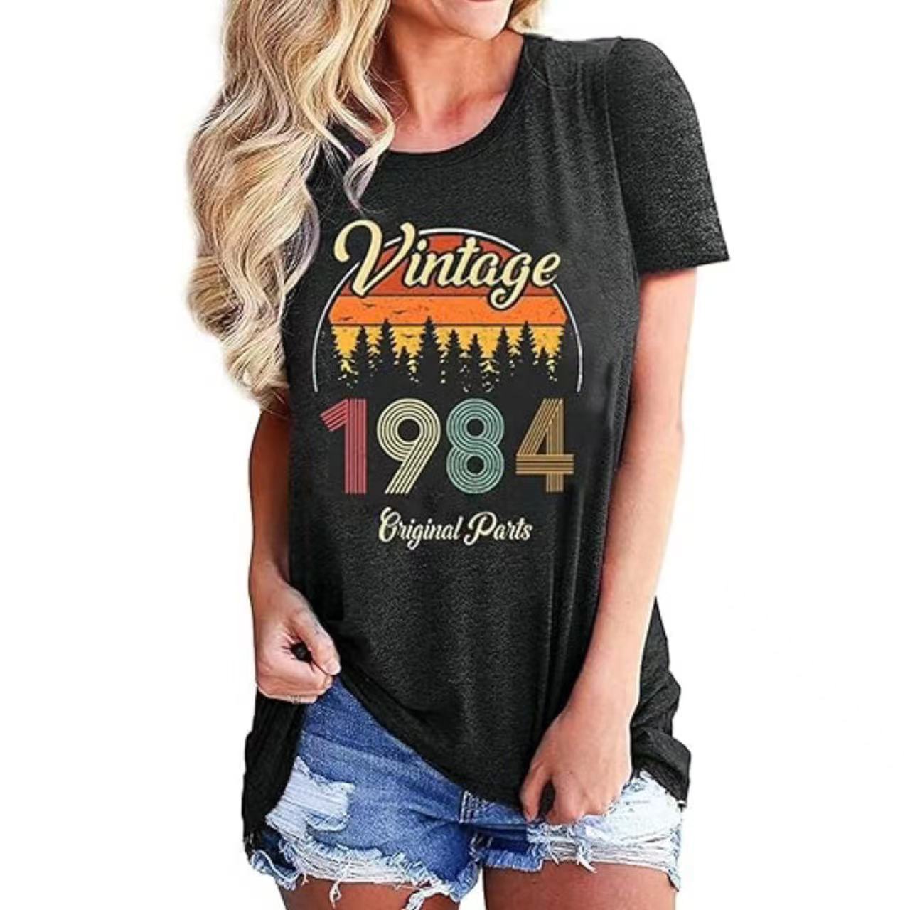 Vintage 1984 festtop til kvinder med bogstavprint