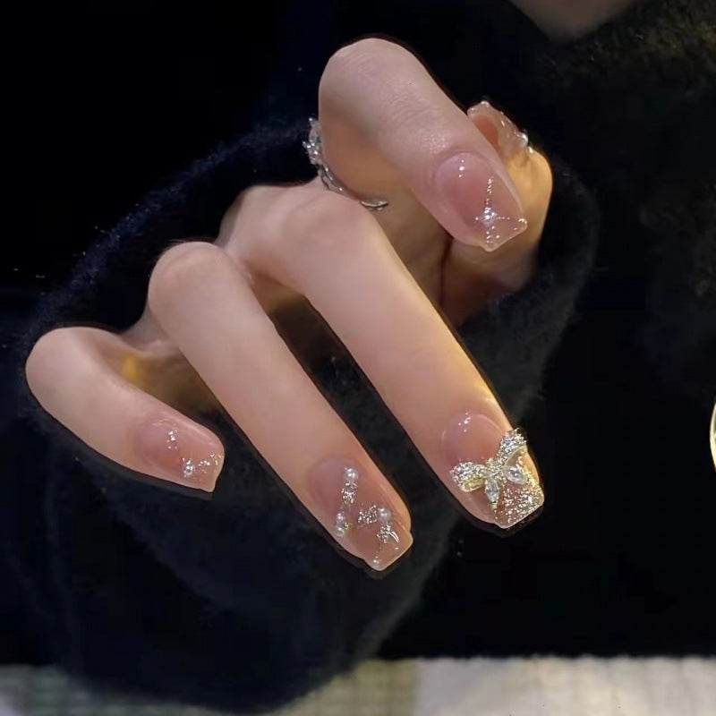 Handmade Wear Armor Nail Stickers French Ribbon Butterfly Detachable