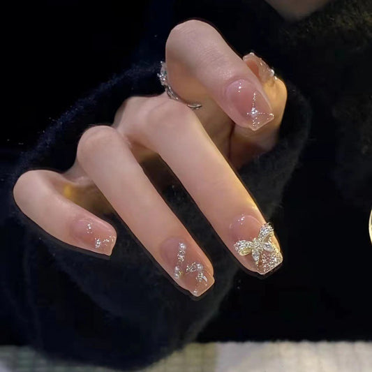 Handmade Wear Armor Nail Stickers French Ribbon Butterfly Detachable