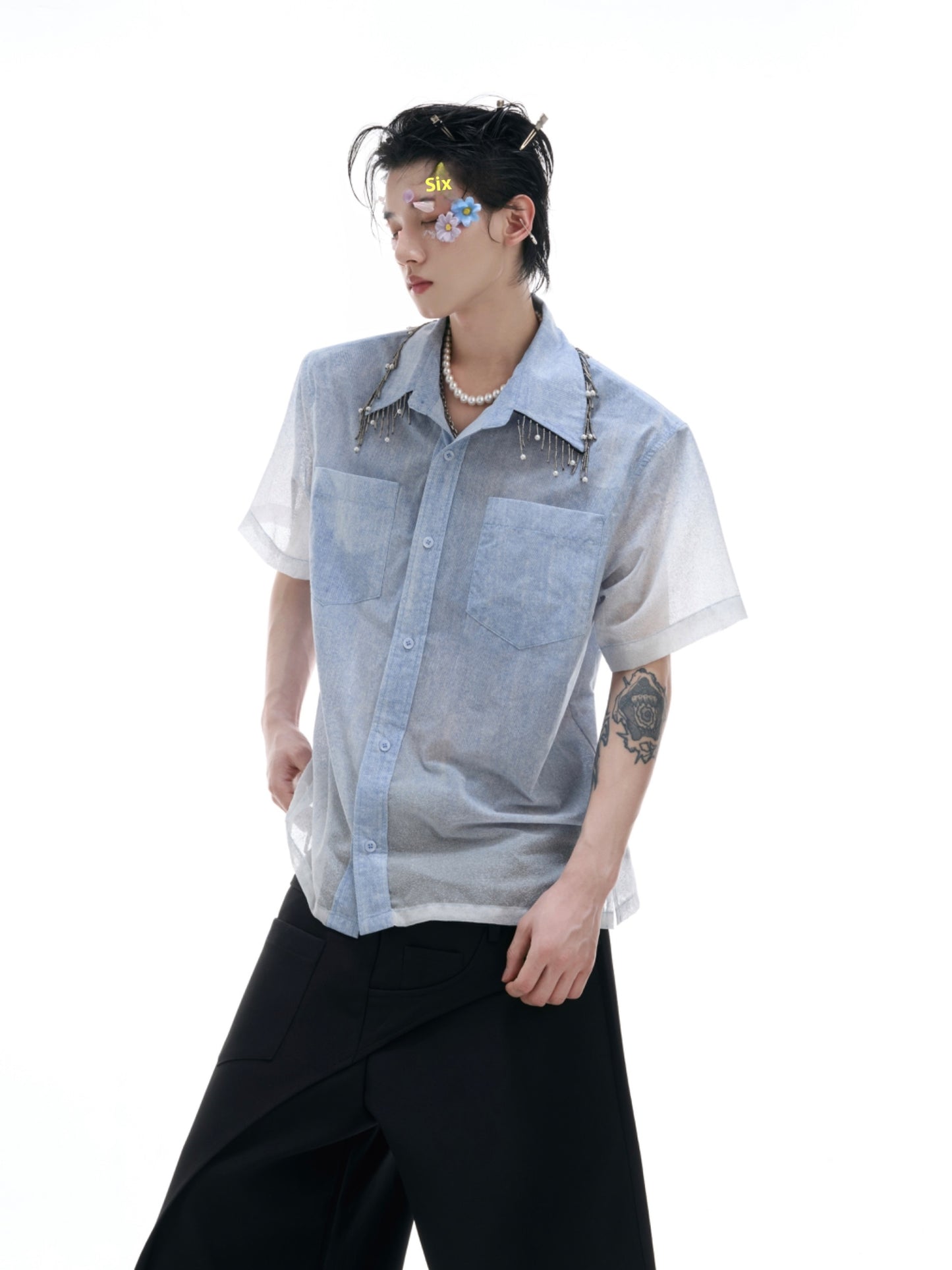 Blue And White Gradient Short Shirt