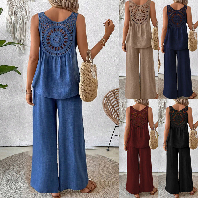 Casual Chic Elegant Floral Set With Hollow-Out Back