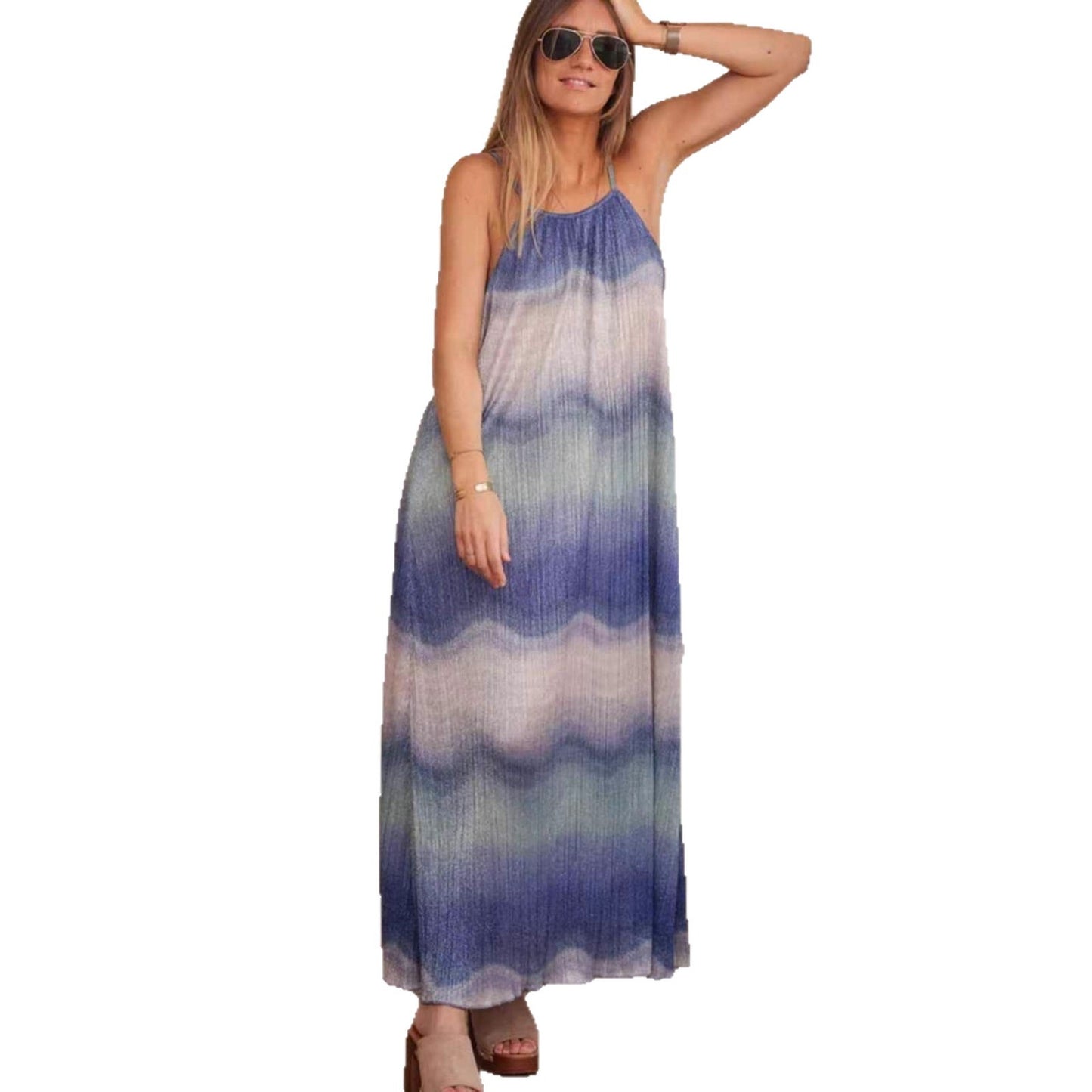 Bohemian Style Women's Strapless Gradient Tie-dye Dress Suitable For Beach And Hawaiian Casual Wear
