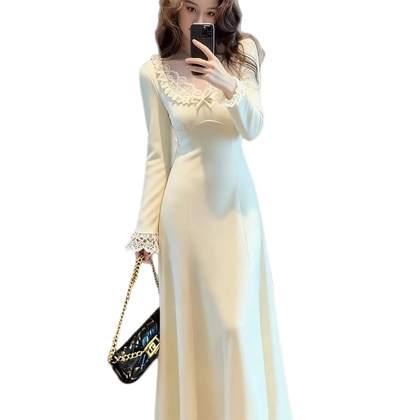 Early Autumn FrenchStyle Elegant Lace Knit Dress