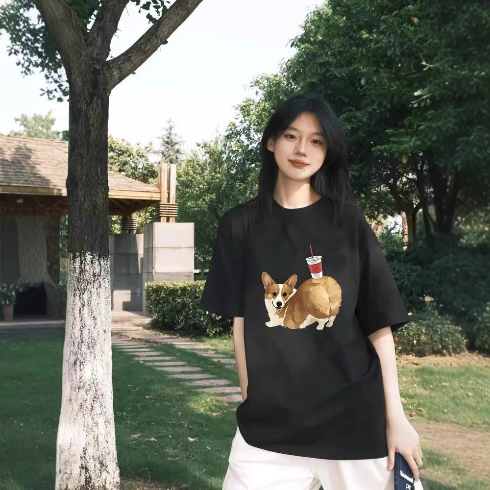 Womens Loose-fitting Crew-neck Short-sleeve T-shirt