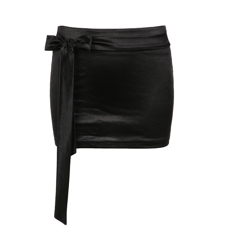 Bow Lace-up Satin Hip Skirt For Women