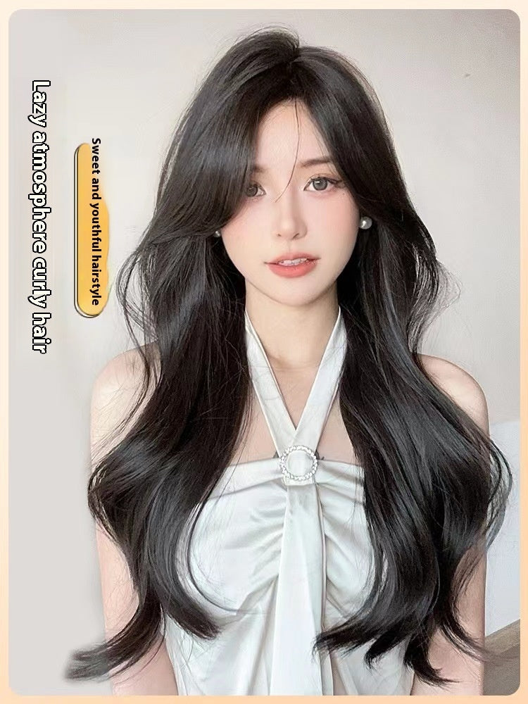 Women's Long Hair Full-head Wig Mid-length Fluffy Eight-character Bangs