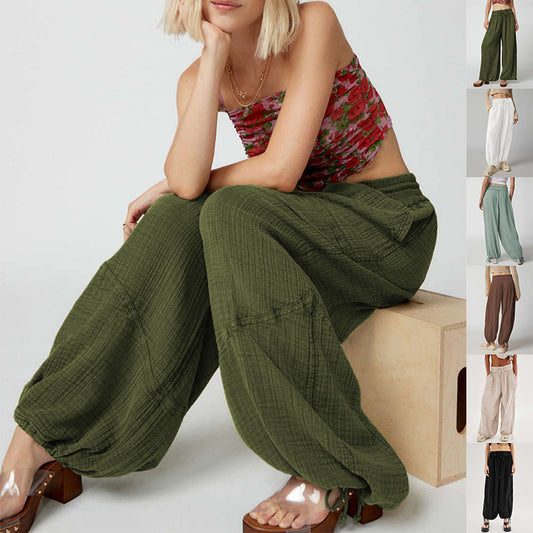 Loose Wide Leg Pants Women Drawstring Leggings Trousers