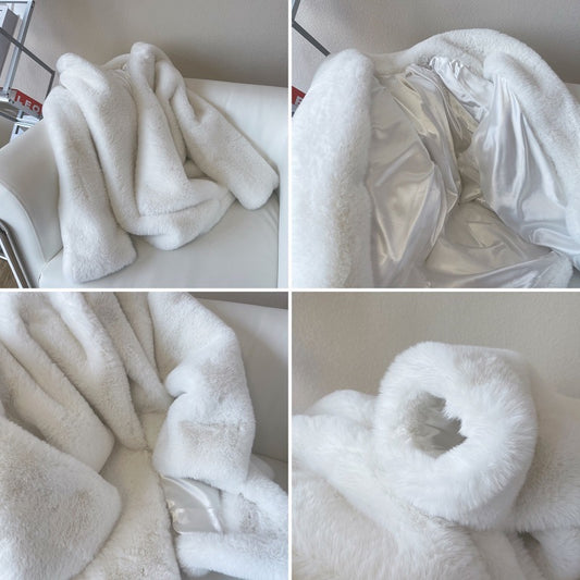 Women's Fashionable White Fur Coat Loose And Slim