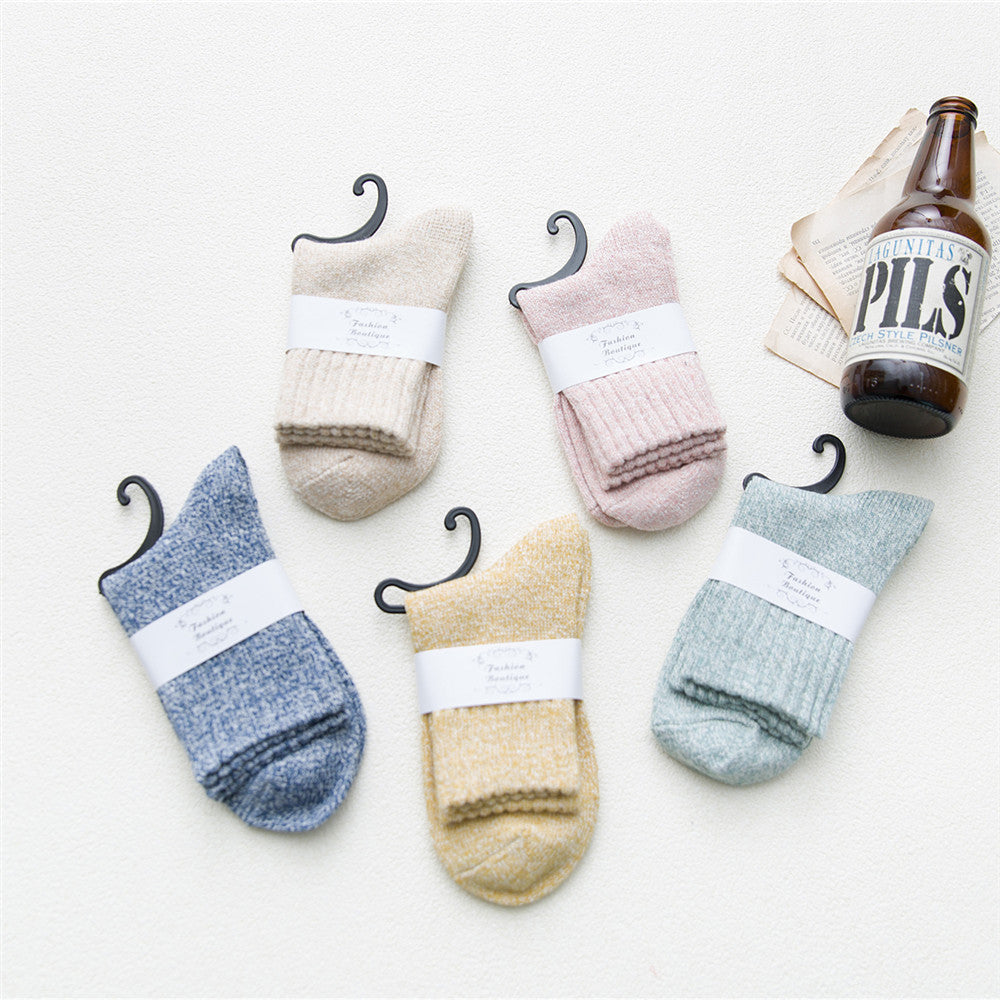 Autumn And Winter Thickened Keep Warm Pure Color Parallel Women's Socks
