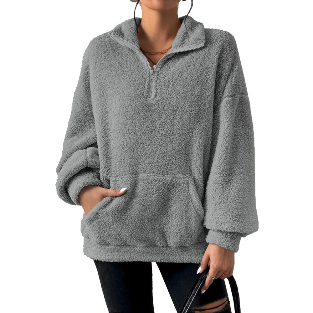 Efterår og vinter europæisk og amerikansk fløjls sweater med standkrave