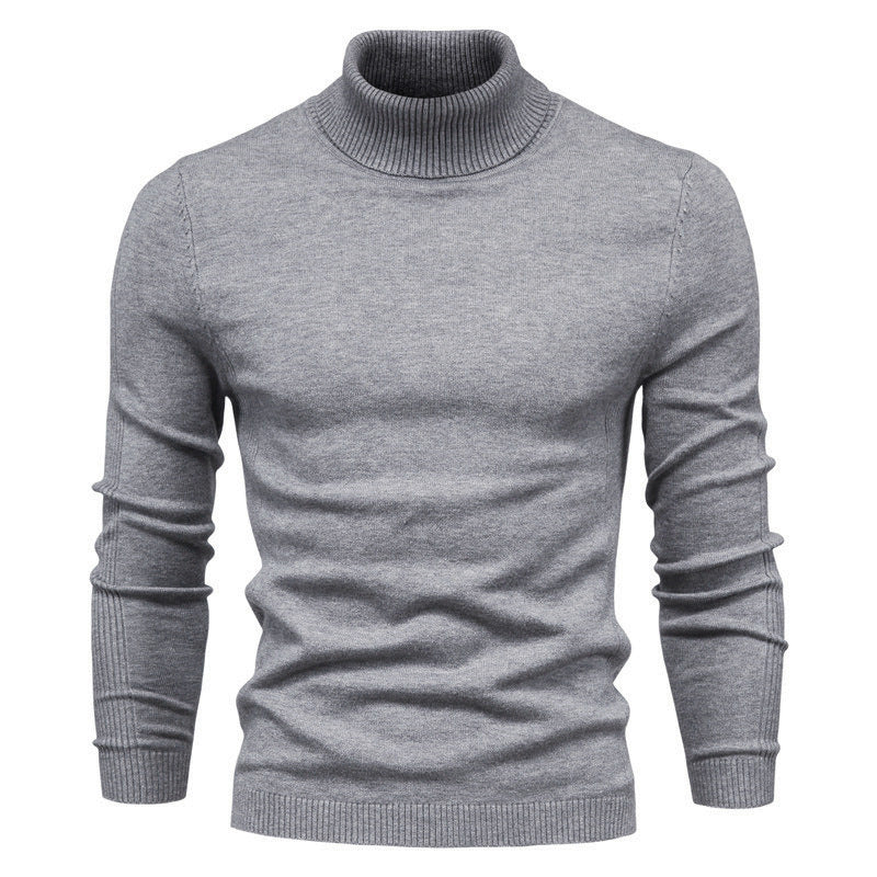 Casual Men's Solid Color Pullover Sweater High Neck