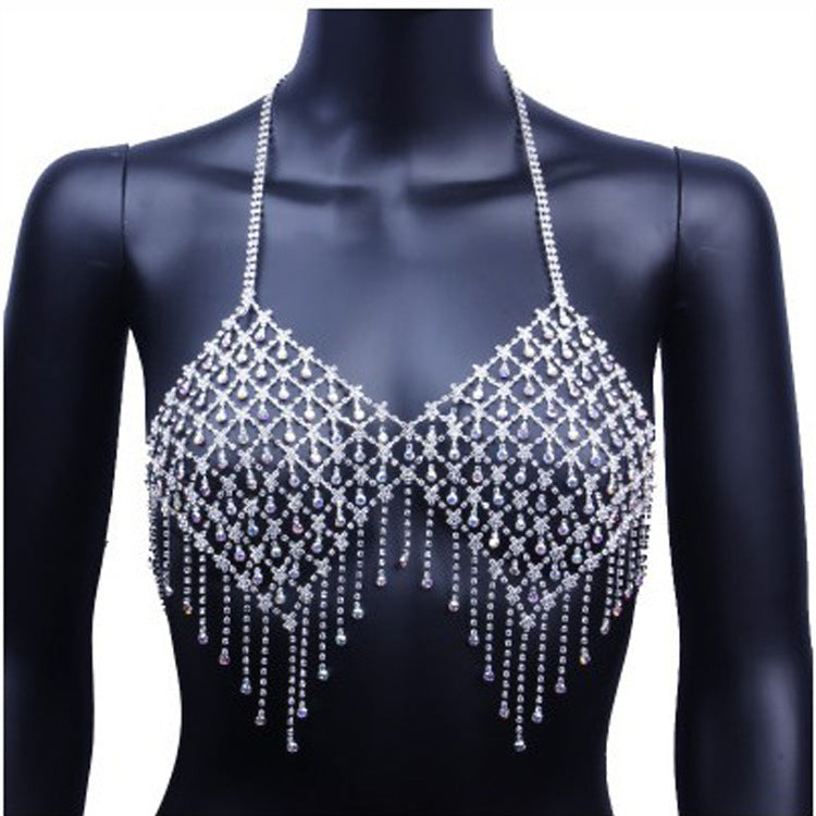 Fashion Nightclub Bikini Glitter Diamond Tassel Chest Chain