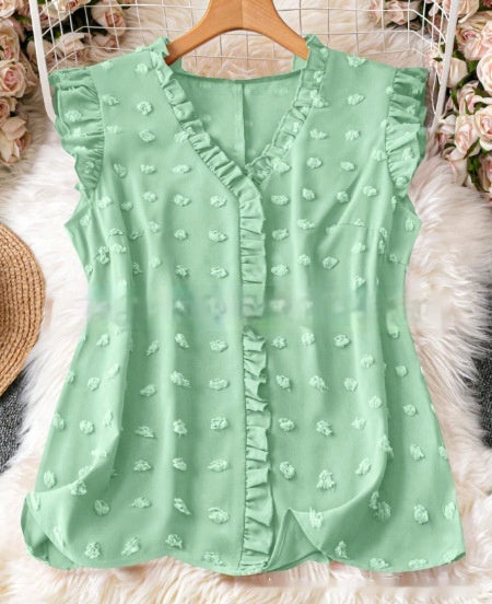 Women's Casual Solid Color Textured Cap-sleeve Shirt