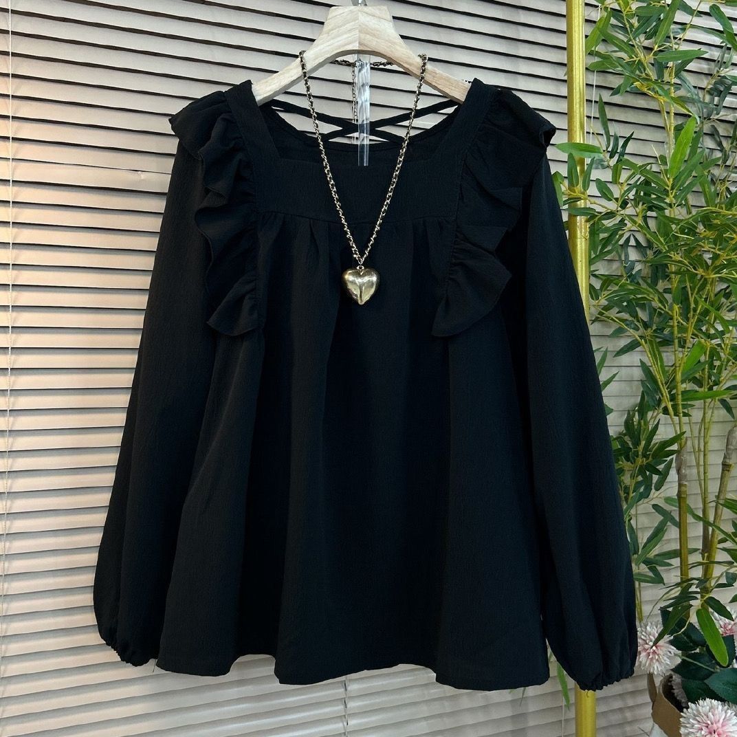 Ruffled Square Collar Beauty Back Sexy Design Women's Shirt