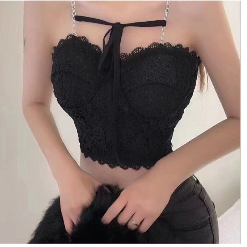Hollow Lace Collarbone Back Fixed Chest Pad