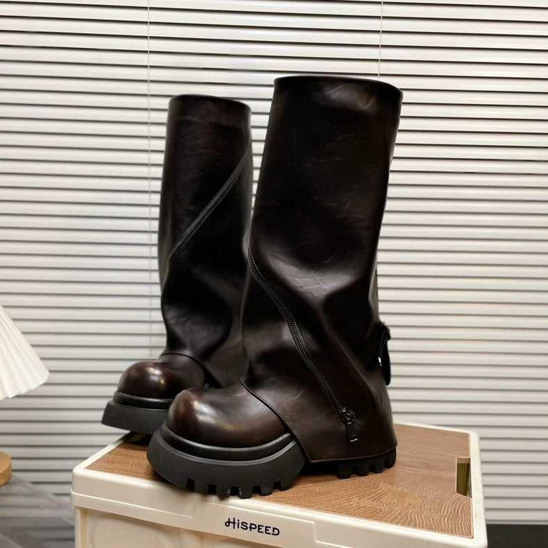 New Autumn Women's High Boots With Zippers And Thick Soles