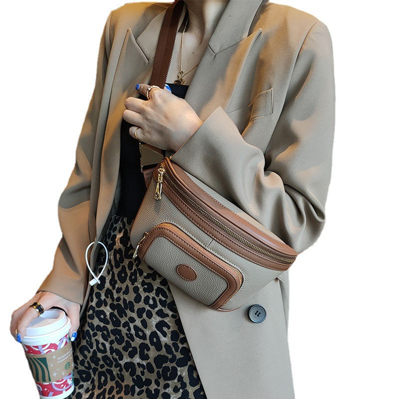 Dame Contrastfarvet Blødt Læder Skuldertaske med Stor Kapacitet og Lille Bærbar Crossbody-taske i Trendy Design