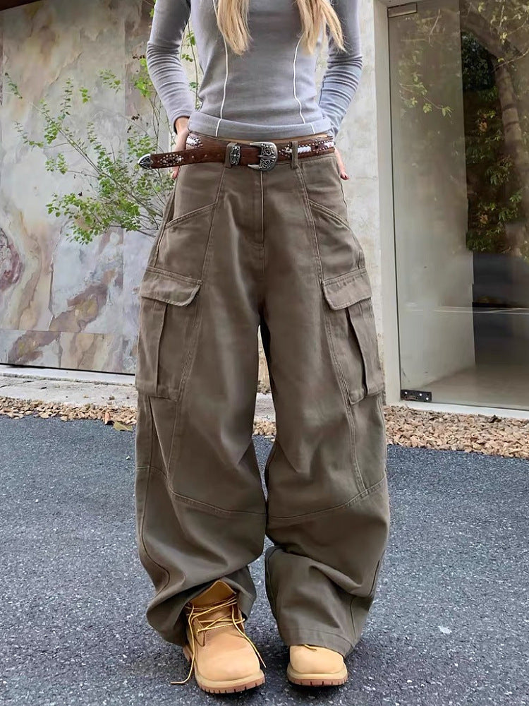 High-street Vintage Relaxed-fit Wide-leg Casual Pants