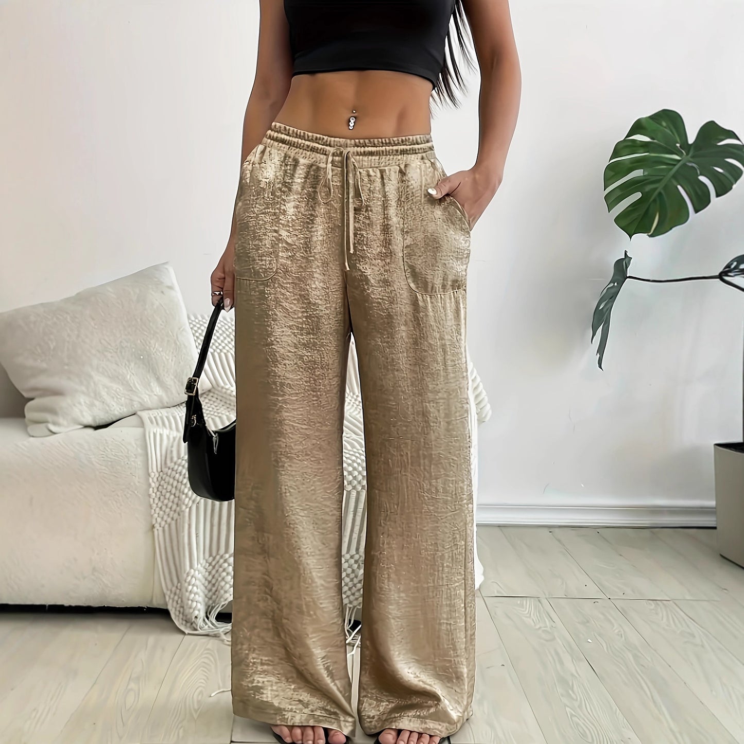 New Womens Loose-fit Gold-stamped Sequined Fashion Pants