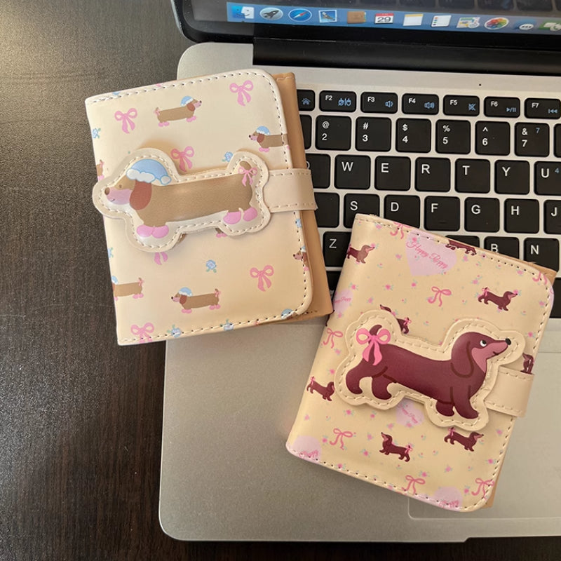 Large Capacity Multiple Card Slots Floral Dachshund Three-fold Wallet