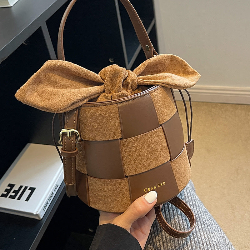 Women's Fall Winter Fashion Frosted Woven Portable Bucket Bag