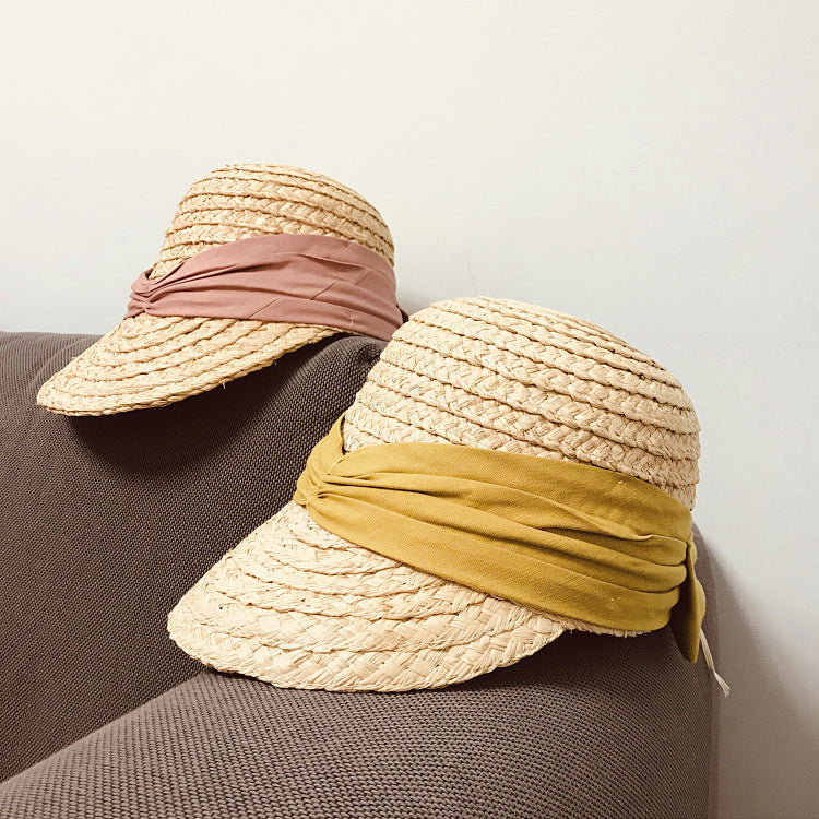 Raffia Women's All-match Pleated Cotton Hat Bow