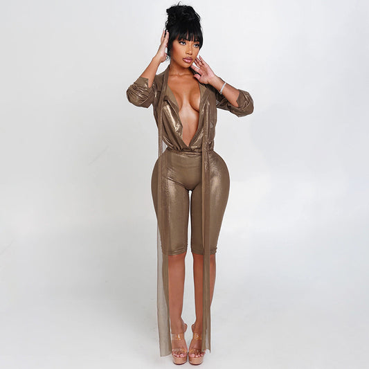 Cross-border Trendy Tied Top Fifth Tight Pants Two-piece Suit