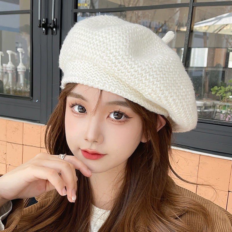 Knitted Beret Women's Ripple Wide Brim Simple And Fashionable