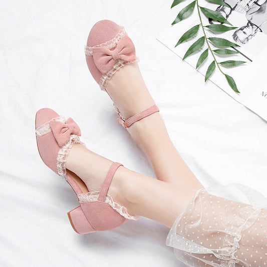 Women's Suede Gentle Lace Bow Sandals