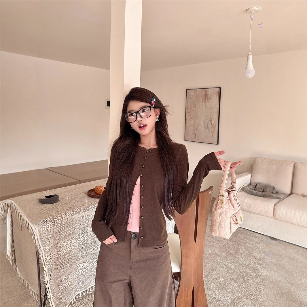Women's Autumn Korean Style Niche Retro Versatile Fake Two-Piece Top