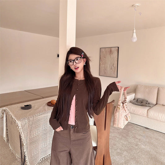 Kvinders efterårs koreansk stil Niche Retro Alsidig Falsk Todelt Top