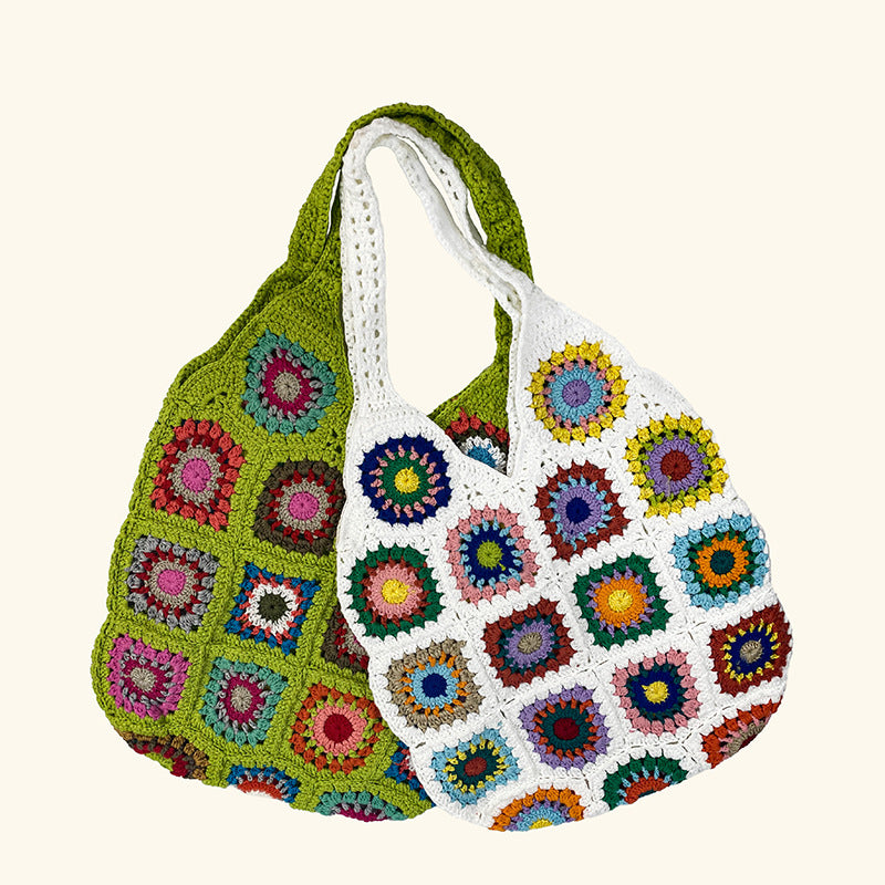 Ethnic Style Mixed Color Flowers Print One Shoulder Tote