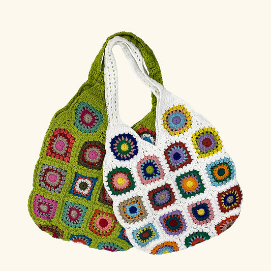 Ethnic Style Mixed Color Flowers Print One Shoulder Tote