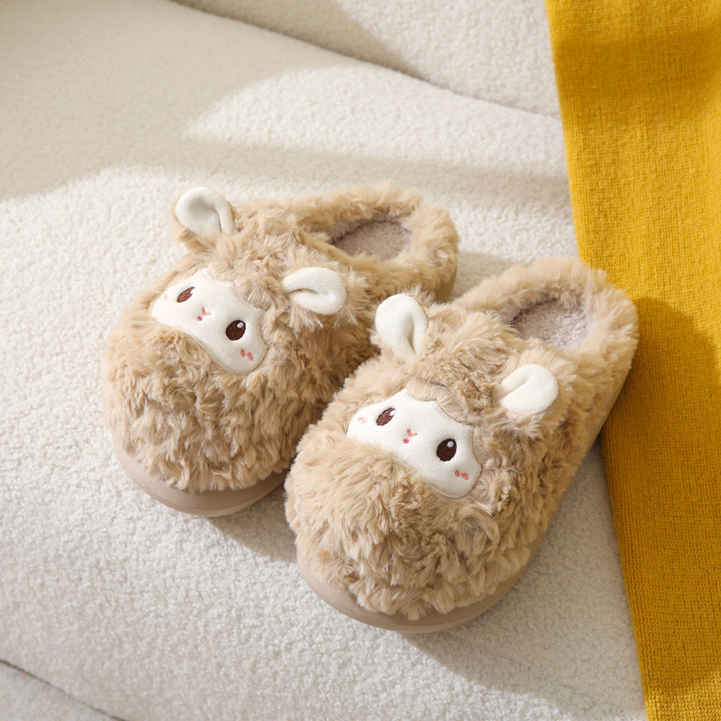 Cute Little Sheep Female Winter Interior Home Baotou Warm Non-slip Thick Bottom Plush Cotton Slippers