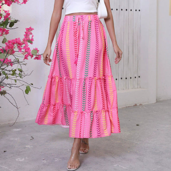 Bohemian Resort Style Beach Wide Printed Skirt