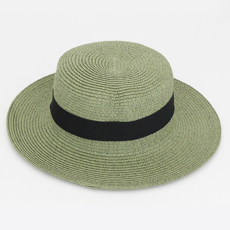 Square Buckle Dome Panama Lafite Flat Straw Hat 21 Color