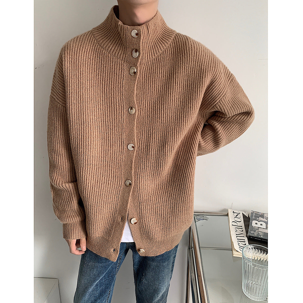 Pure Color Simple Knit Cardigan Coat For Youth
