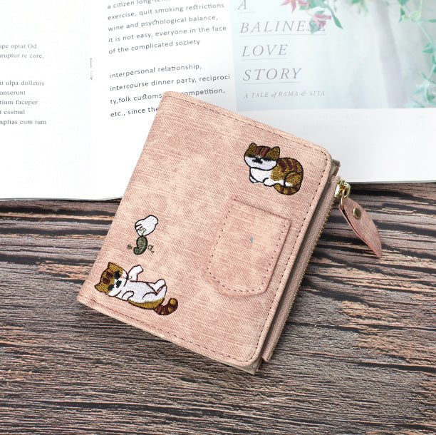 Jeans Style Wallet Cat Embroidered Canvas Large-capacity Wallet