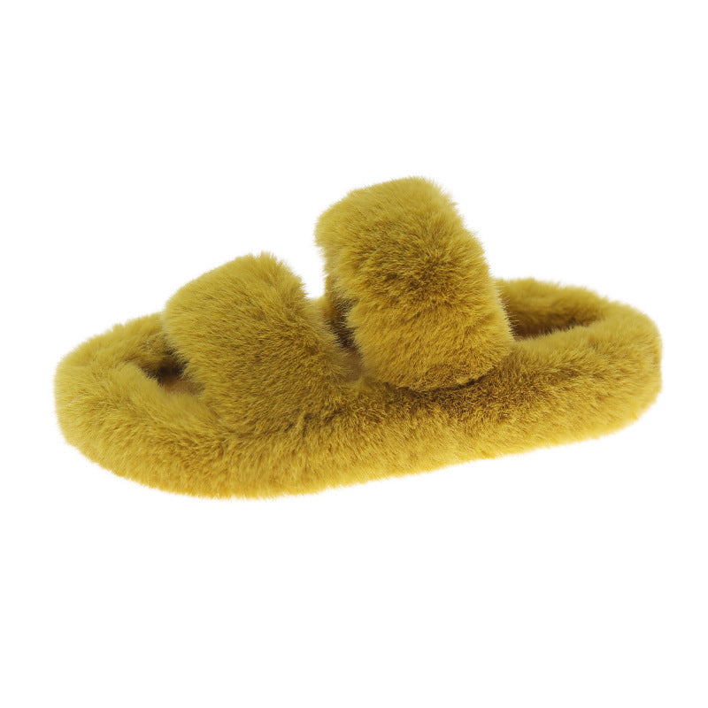 Double Strips Of Foreign Trade Hot Style Flat Bottomed Indoor Warm Slippers