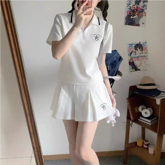 Womens Pleated Safety Skirt And Casual Sporty Chic Set