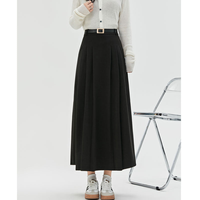 Autumn And Winter New Mid-length High-waisted Slimming A-line Maxi Skirt With Drape